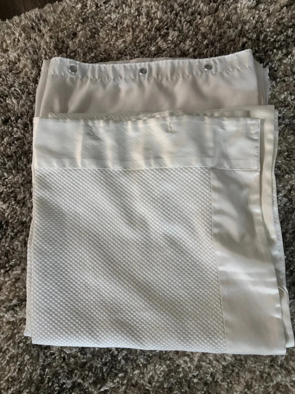 White Textured Shower Curtain Panel with Grommets (2) -used in guest Bathroom